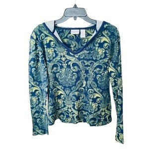 Chico’s women’s waffle knit hooded long sleeve stretch top 8 navy blue green